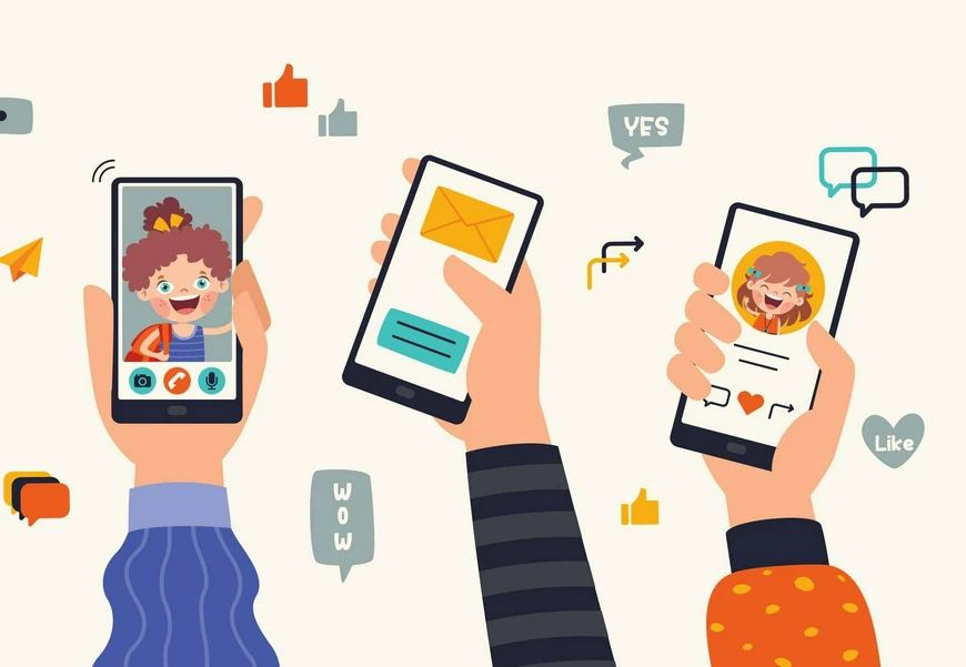 rysunek telefonów w dłoniach